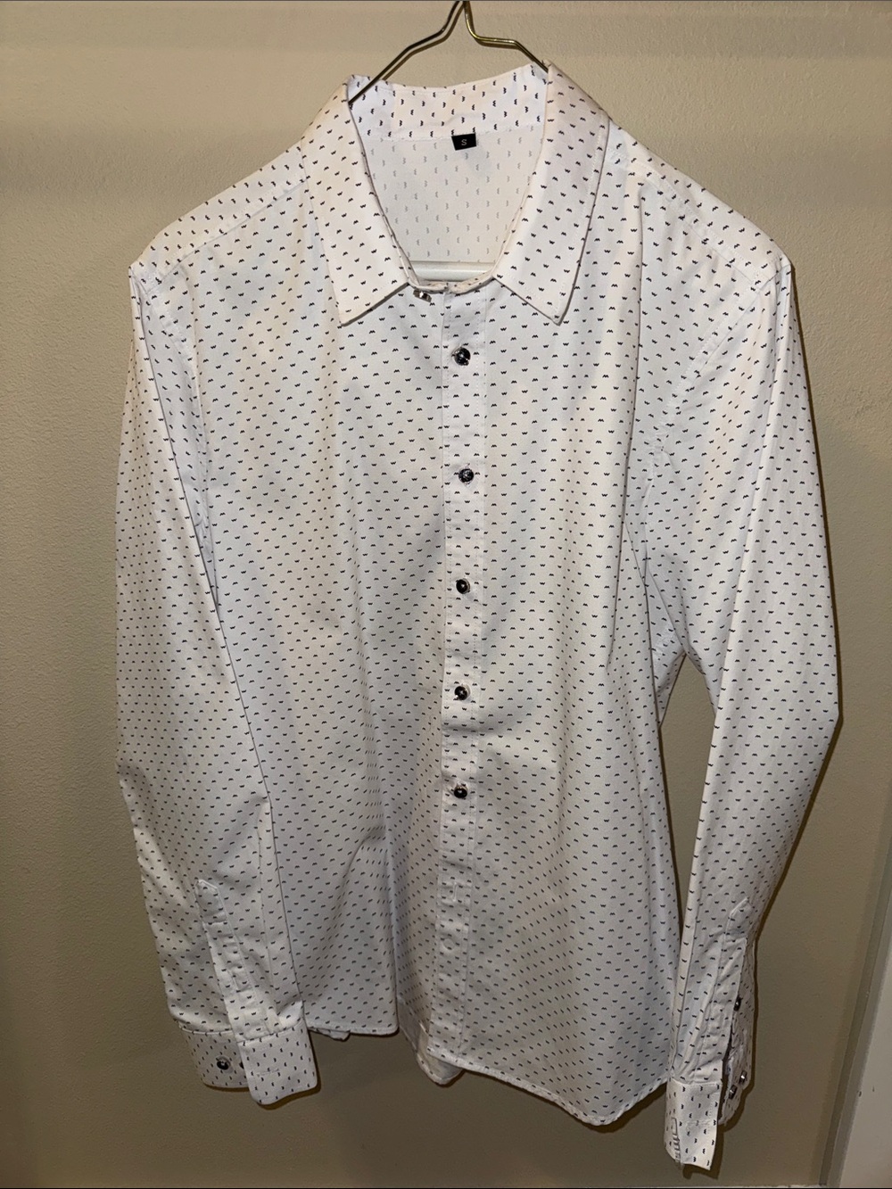 Men's White Micro-Pattern Long Sleeve Dress Shirt